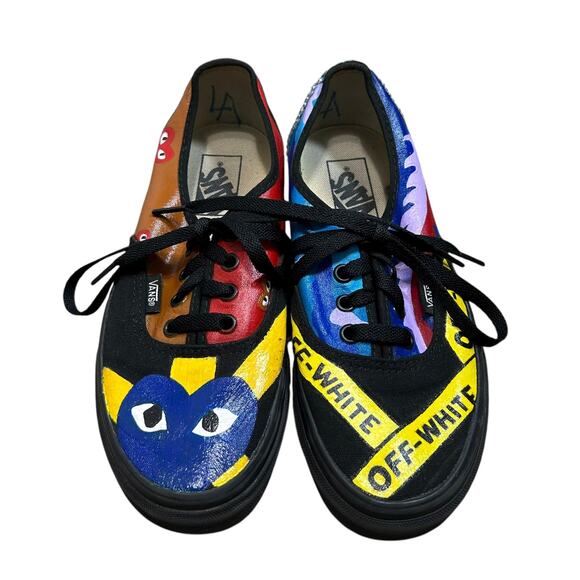 VANS Custom Painted Low Top Sneakers Unisex M6/W7.5 Off White Comme Des Garcons - Picture 2 of 9
